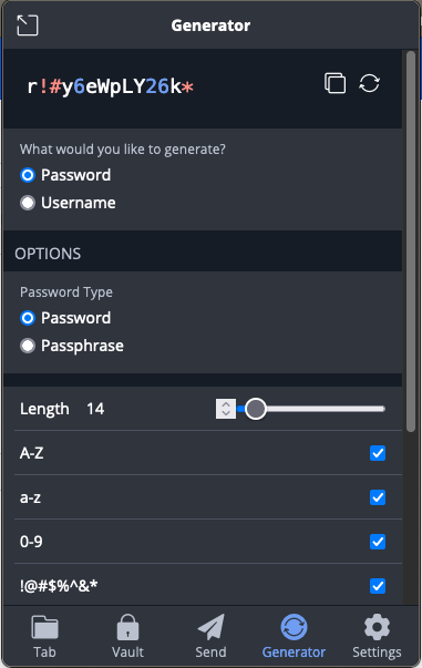 Bitwarden 的密码生成器